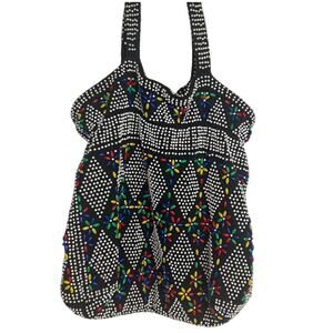 Vintage 70s Candy Dot Drawstring Purse Micro Beaded Mr Jonas Made in Hong Kong